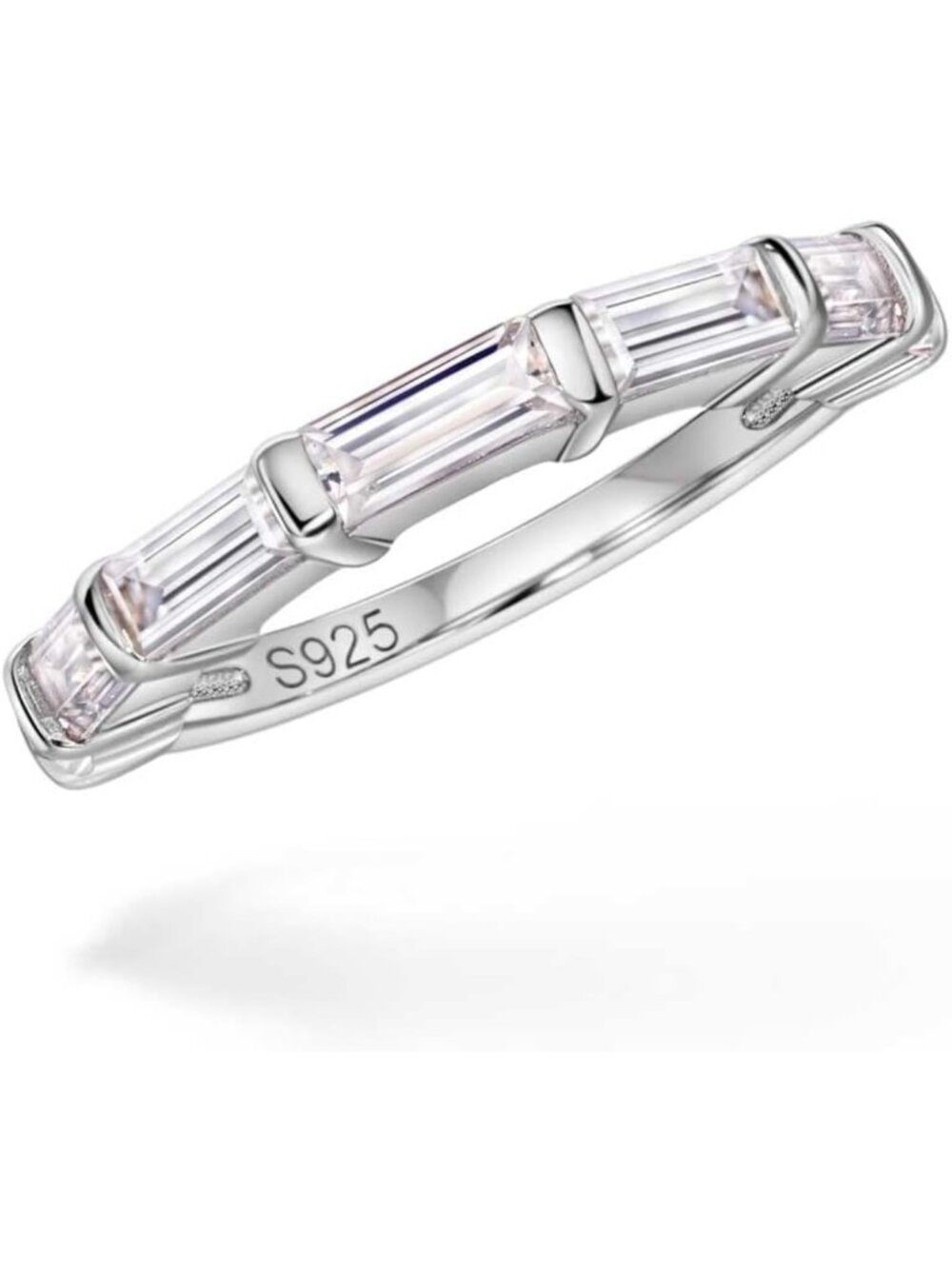 Sterling Silver Baguette Ring for Women | Cubic Zirconia Eternity Band, Stacking